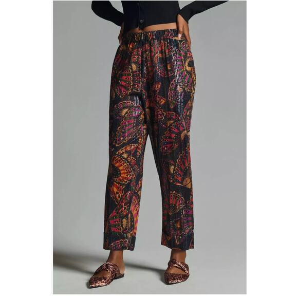 Farm Rio Anthropologie Butterfly Printed Pull On Pants Large NEW